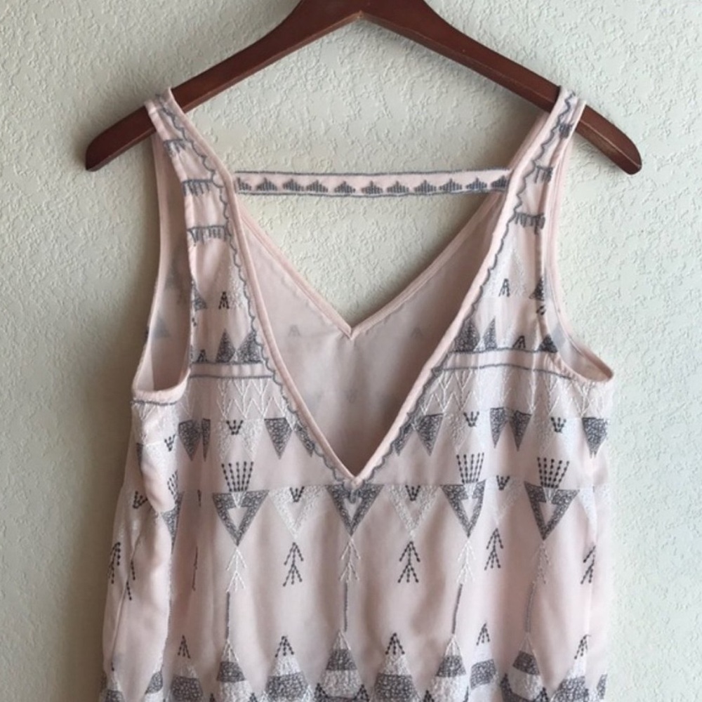 Free People FRANCES BEAN Pale Pink Crepe Beaded Embroidered Tunic Dress Size M - Picture 7 of 9